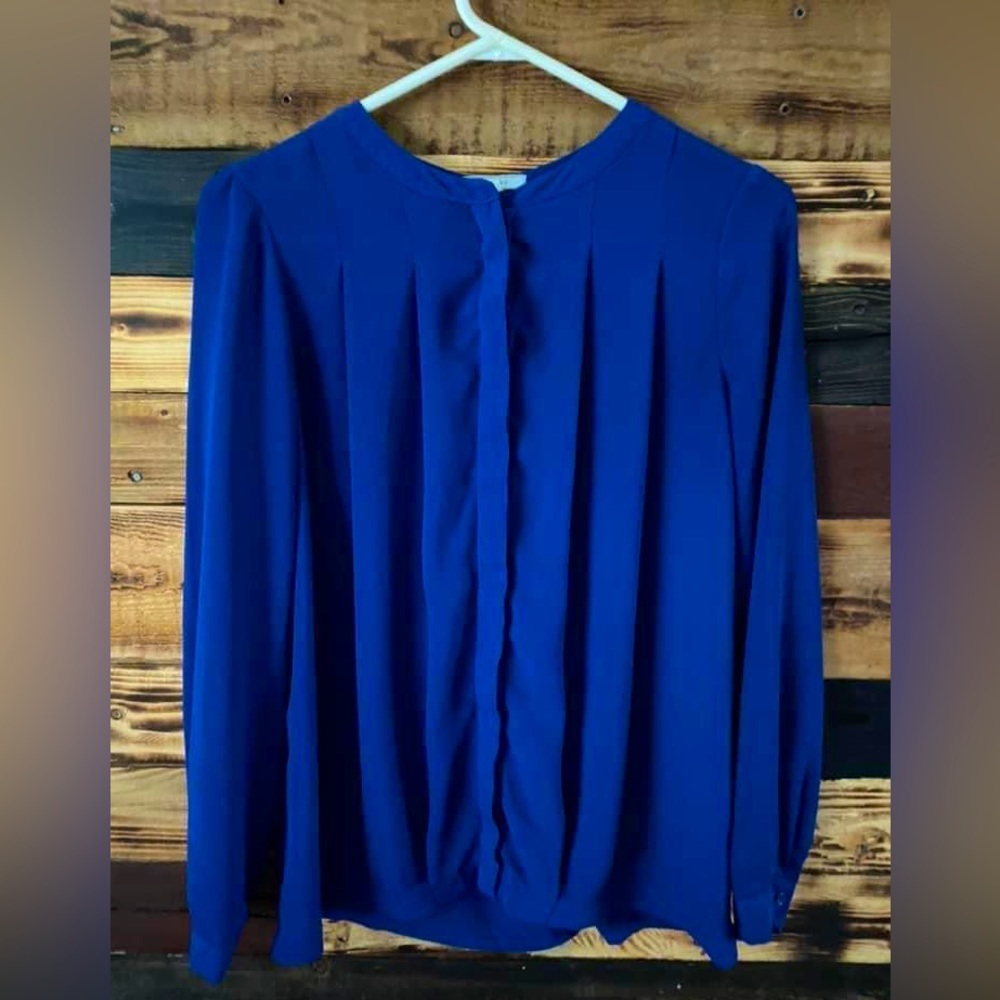 Anthropologie Pleione Blue Button Down Blouse Shirt Top